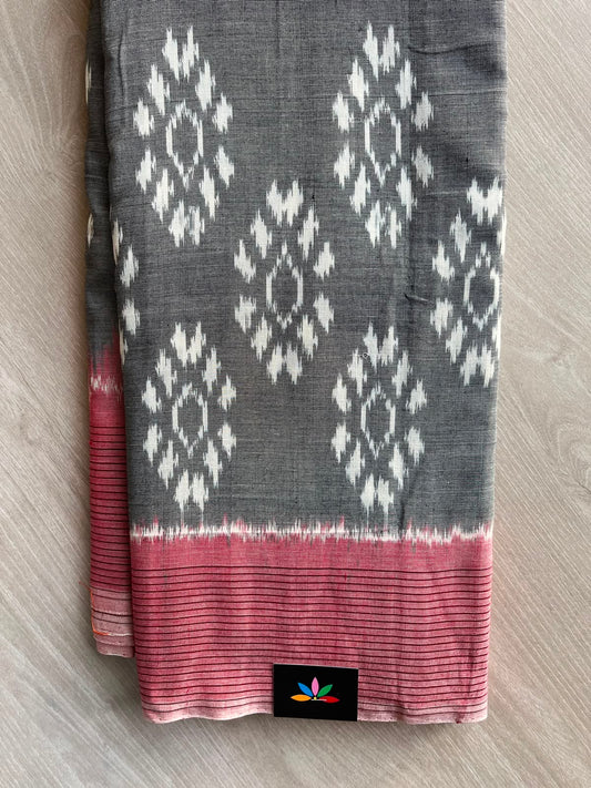 Steel Gray Handwoven Pochampally Ikkat Cotton Saree - 33488