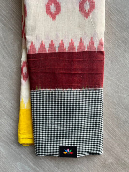 Off-White Handwoven Pochampally Ikkat Cotton Saree - 33489