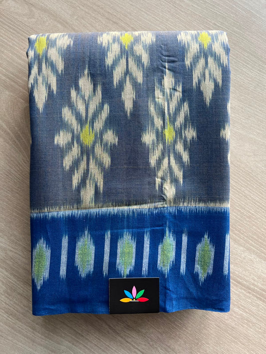 Slate Blue Handwoven Pochampally Ikkat Cotton Saree - 33494