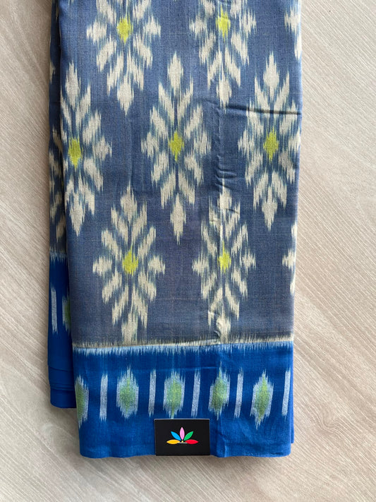 Slate Blue Handwoven Pochampally Ikkat Cotton Saree - 33494