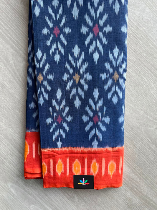 Deep Royal Blue Handwoven Pochampally Ikkat Cotton Saree - 33497