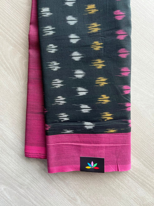 Black Pochampally Ikkat Blended Cotton Saree (Without Blouse) - 35066