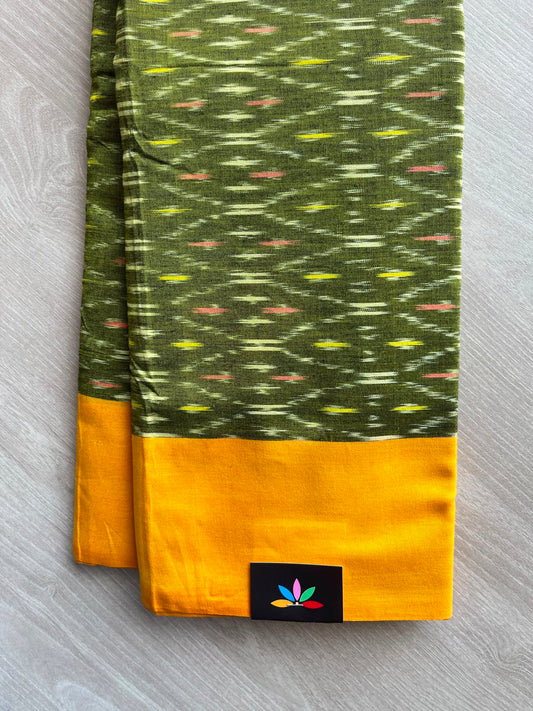 Sage Green Pochampally Ikkat Blended Cotton Saree (Without Blouse) - 35069-35070
