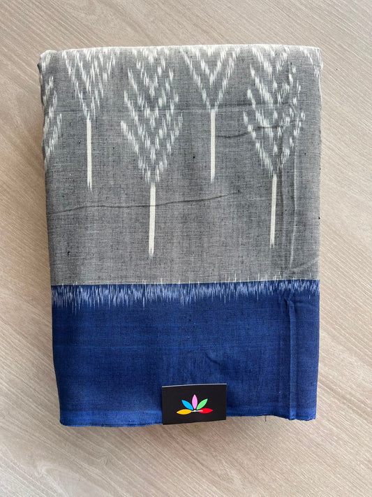 Silver Grey Handwoven Pochampally Ikkat Cotton Saree - 35073