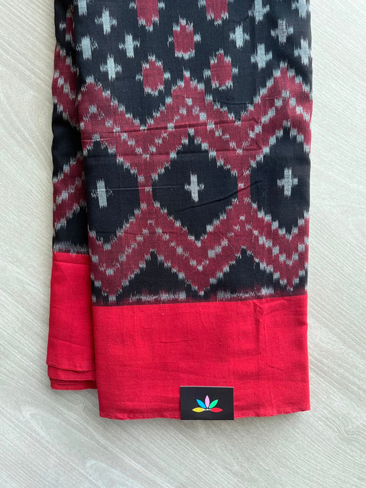 Black Handwoven Pochampally Ikkat Cotton Saree - 35074