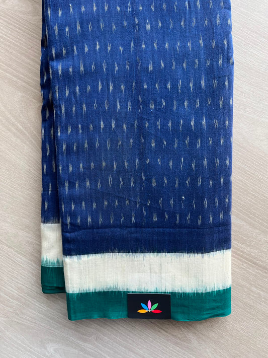 Cobalt Blue Handwoven Pochampally Ikkat Cotton Saree - 35076