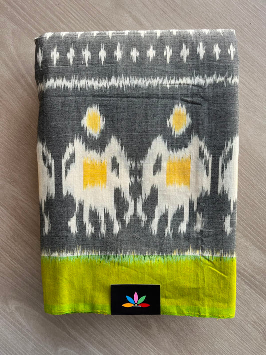 Fossil Grey Handwoven Pochampally Ikkat Cotton Saree - 35077