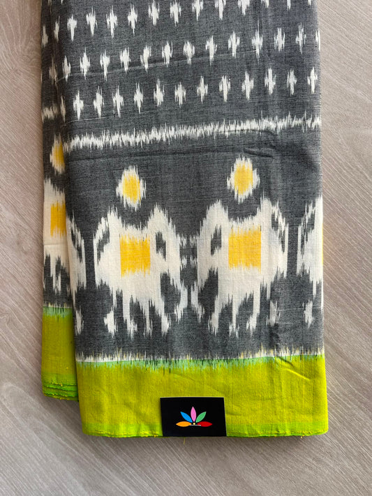 Fossil Grey Handwoven Pochampally Ikkat Cotton Saree - 35077