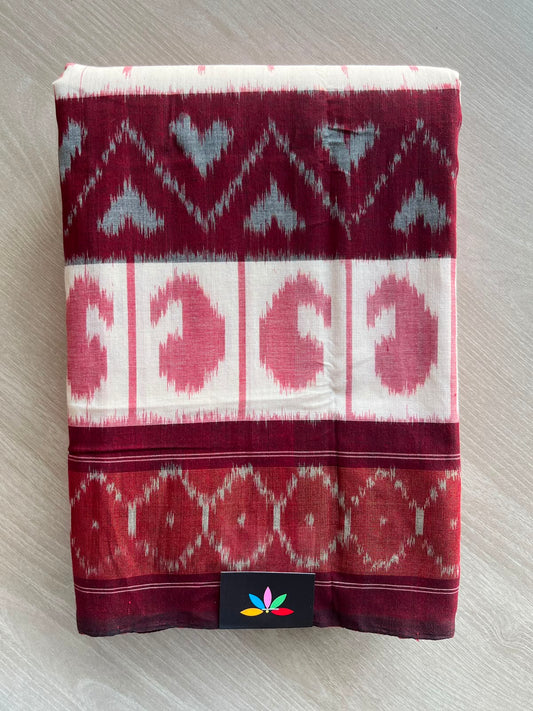 Coral Pink Handwoven Pochampally Ikkat Cotton Saree - 35079