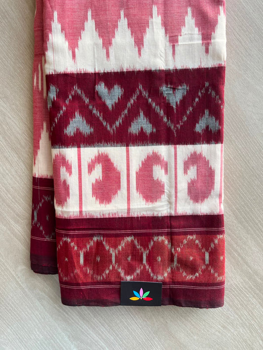 Coral Pink Handwoven Pochampally Ikkat Cotton Saree - 35079