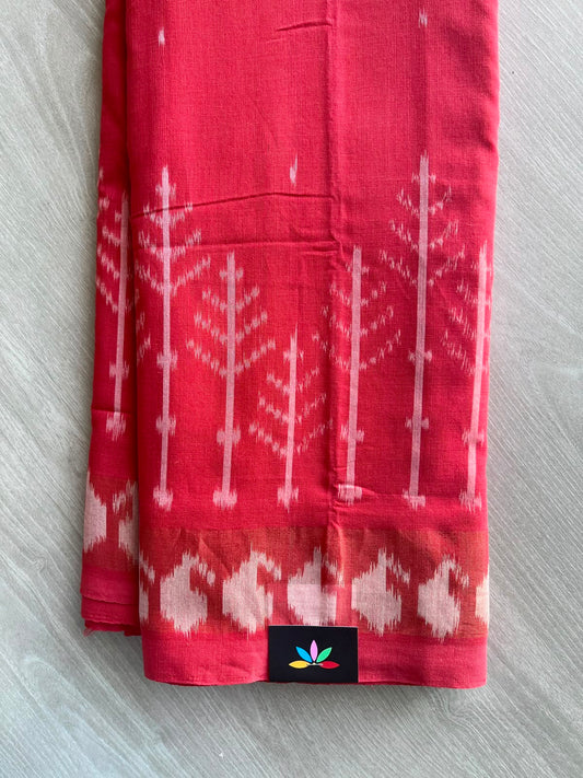 Rose Red Handwoven Pochampally Ikkat Cotton Saree - 35081