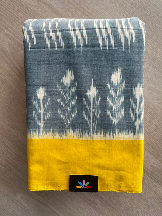 Slate Grey Handwoven Pochampally Ikkat Cotton Saree - 35082