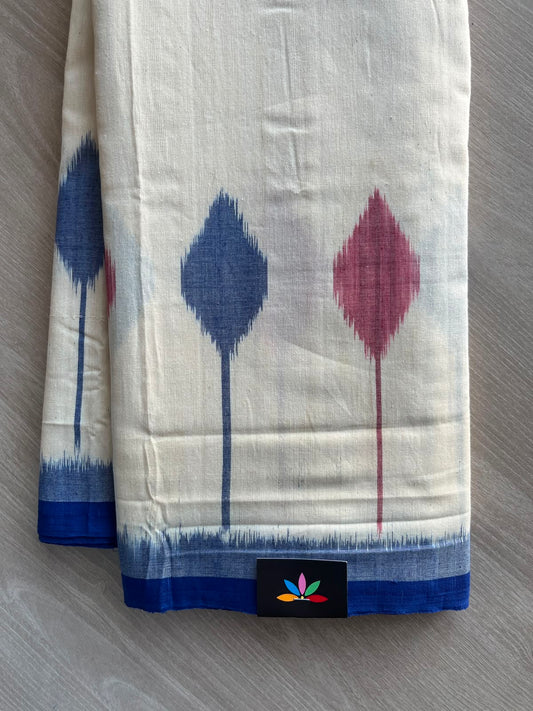 Off-White Handwoven Pochampally Ikkat Cotton Saree - 35084