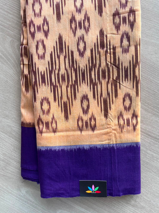 Apricot Orange Handwoven Pochampally Ikkat Cotton Saree - 35085