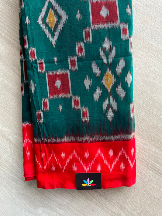 Pine Green Handwoven Pochampally Ikkat Cotton Saree - 35089