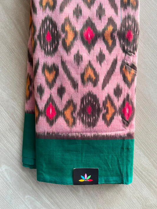 Pastel Pink Handwoven Pochampally Ikkat Cotton Saree - 35091