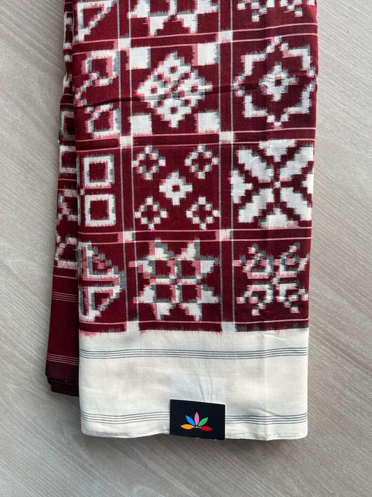 Burgundy Handwoven Telia Rumal Ikkat Cotton Saree - 35094