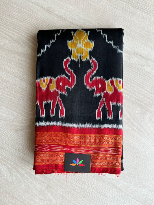 Handwoven Black Elephant Weave Orissa Ikkat Silk Saree-5708