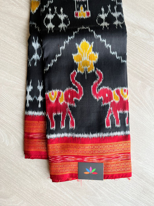 Handwoven Black Elephant Weave Orissa Ikkat Silk Saree-5708