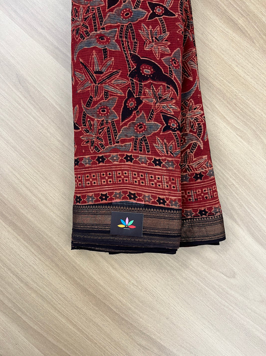 Ajrakh Maheshwari Silk Cotton Saree -16624