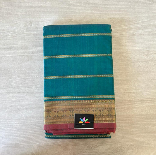 Handwoven Veldhari Kanchi Cotton Saree (Teal)-1416