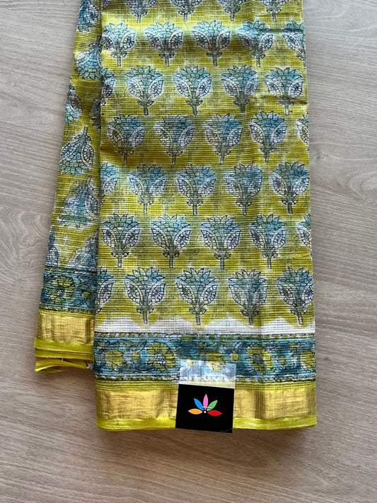 Handblock Printed Kota Doria Saree - 13038