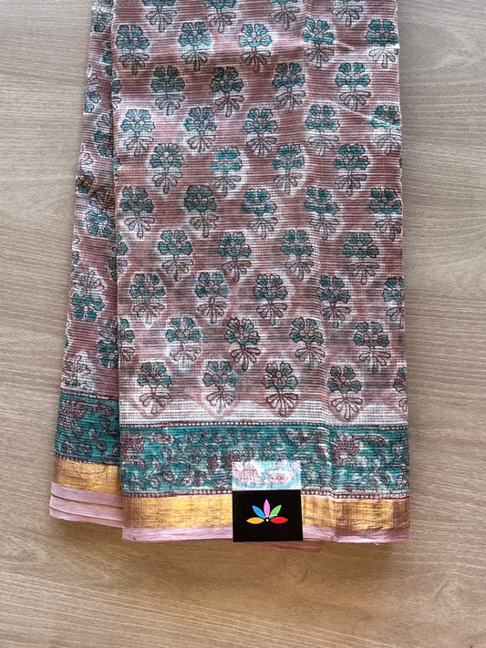 Handblock Printed Kota Doria Saree -13040