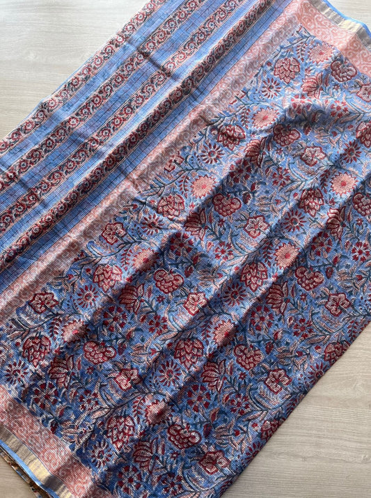 Handblock Printed Kota Doria Saree -13047