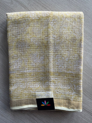 Beige Handblock Printed Kota Doria Saree -21883-21884