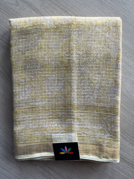 Beige Handblock Printed Kota Doria Saree -21883-21884
