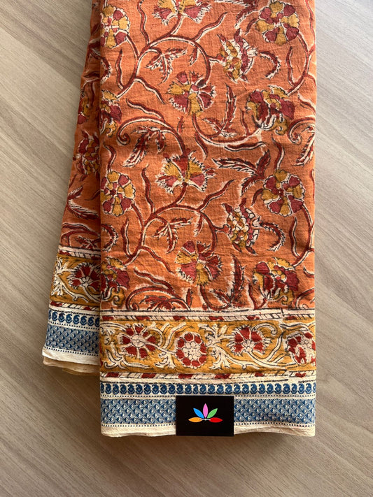 Natural Dyed Handblock Printed Kalamkari Handloom Mangalagiri Cotton Saree -13767