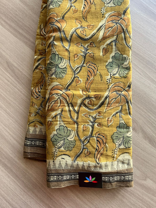 Natural Dyed Handblock Printed Kalamkari Handspun Ponduru Cotton Saree  -13768