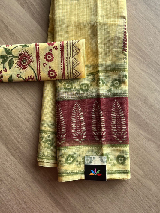 Hand Block Printed Kota Doria Saree -13953