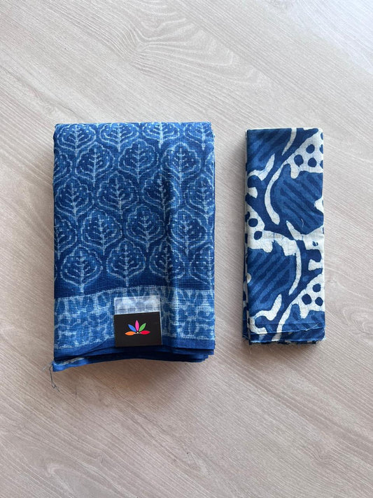 Akola Indigo Handblock Printed Kota Doria Saree -10785-10787