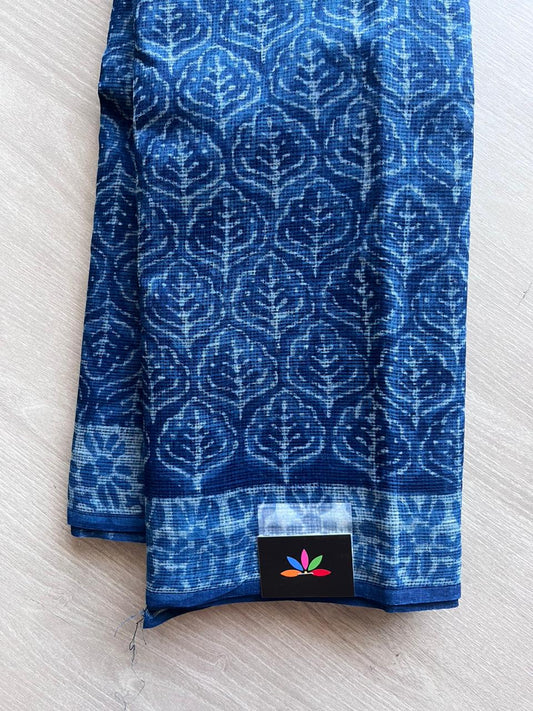 Akola Indigo Handblock Printed Kota Doria Saree -10785-10787