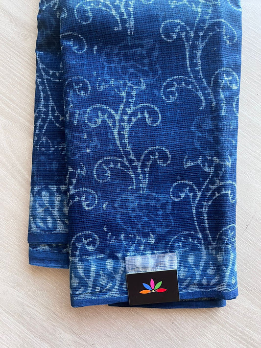 Akola Indigo Handblock Printed Kota Doria Saree -10797-10799