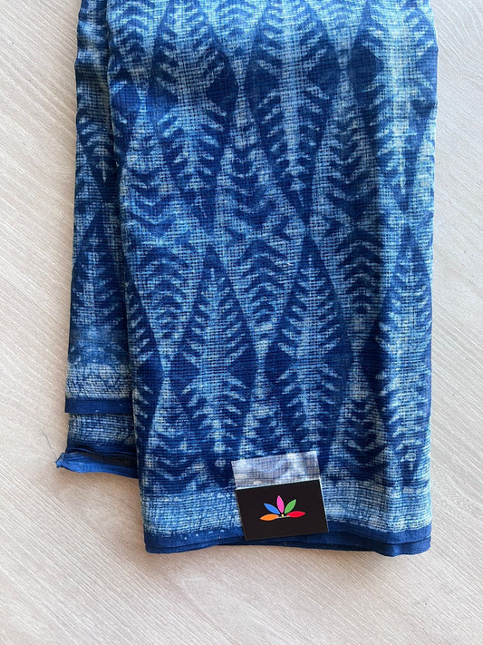 Akola Indigo Handblock Printed Kota Doria Saree -10809-10811