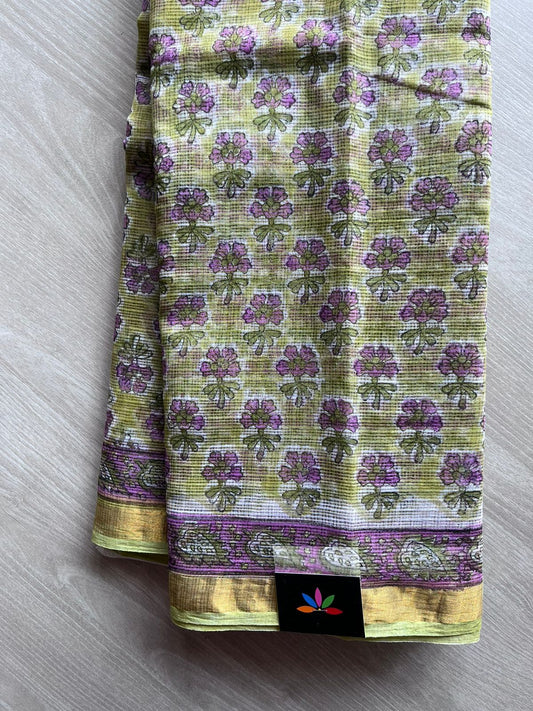 Handblock Printed Kota Doria Saree -10677-10678