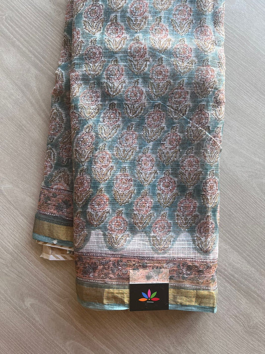 Handblock Printed Kota Doria Saree -10701-10702