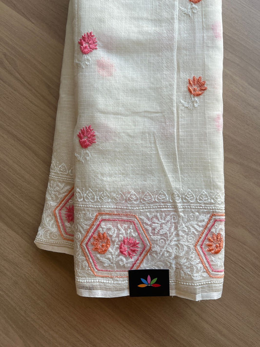 Machine Embroidered Pure Kota Doria Saree -13750