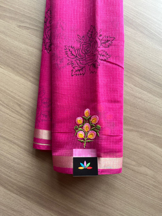 Printed Blended Kota Saree with Machine Embroidery-14440