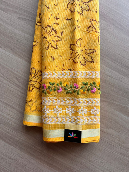 Printed Blended Kota Saree with Machine Embroidery-14441