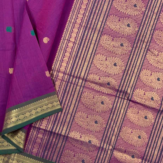 Handwoven Zari Butta Kanchi Cotton Saree (Purple)-1720