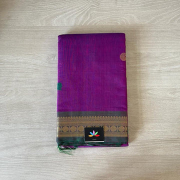 Handwoven Zari Butta Kanchi Cotton Saree (Purple)-1720