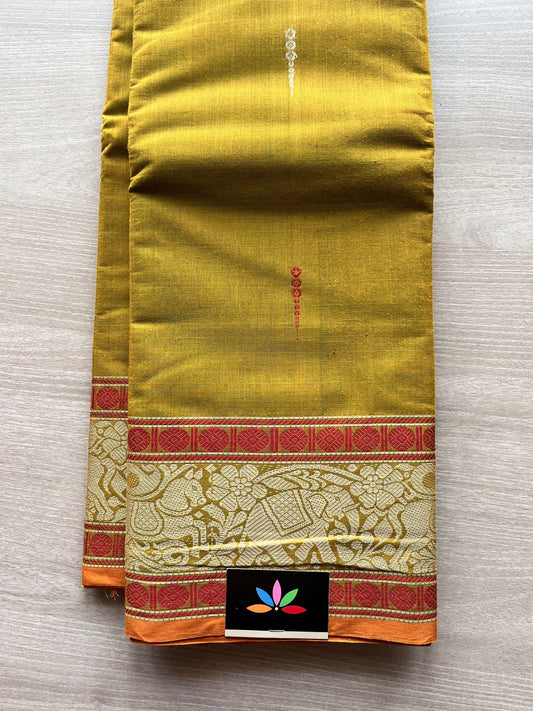 Handwoven Kanchi Cotton Saree - Olive Green -570_S