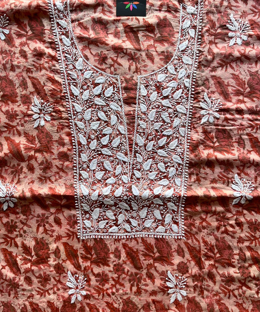 Handembroidered Chikankari MulCotton Kurti Fabric-8656