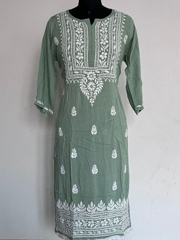 Size –M-Handembroidered Chikankari Rayon Cotton Blend Kurti -11127-11128