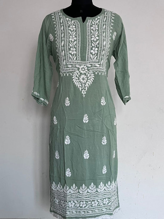 Size –L-Handembroidered Chikankari Rayon Cotton Blend Kurti -11130