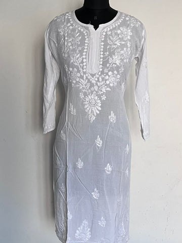 Size –L-Handembroidered Chikankari Rayon Cotton Blend Kurti -11129