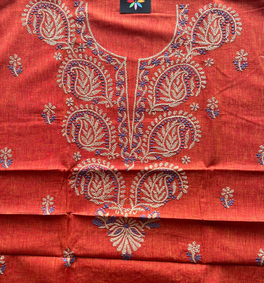 Cotton Chikankari Kurti Fabric(Brick) -644